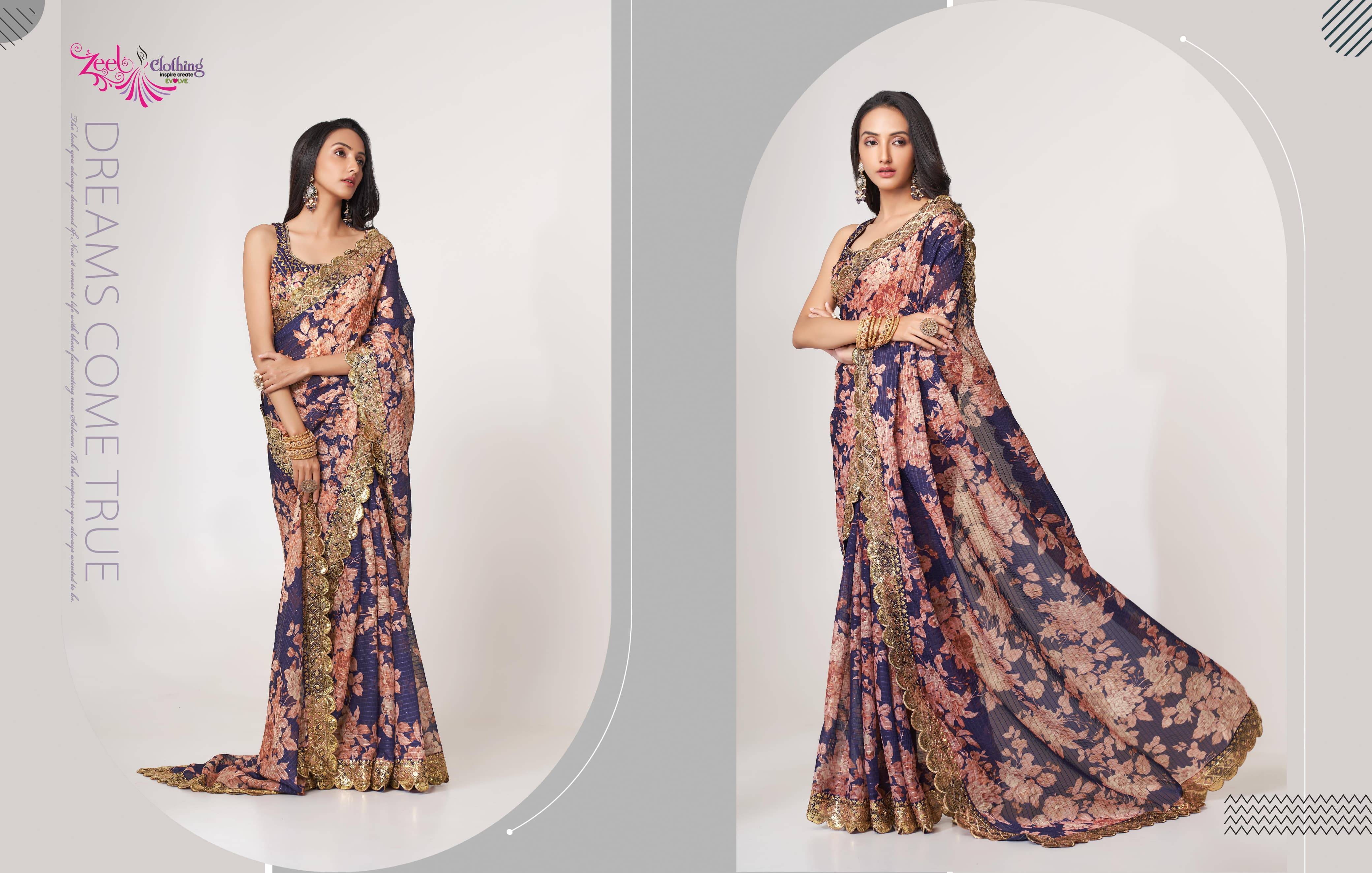 Floral sarees vol-1 By Zeel Clothing 1101 To 1109 Series Indian Traditional Wear Collection Beautiful Stylish Fancy Colorful Party Wear & Organza At Wholesale Price